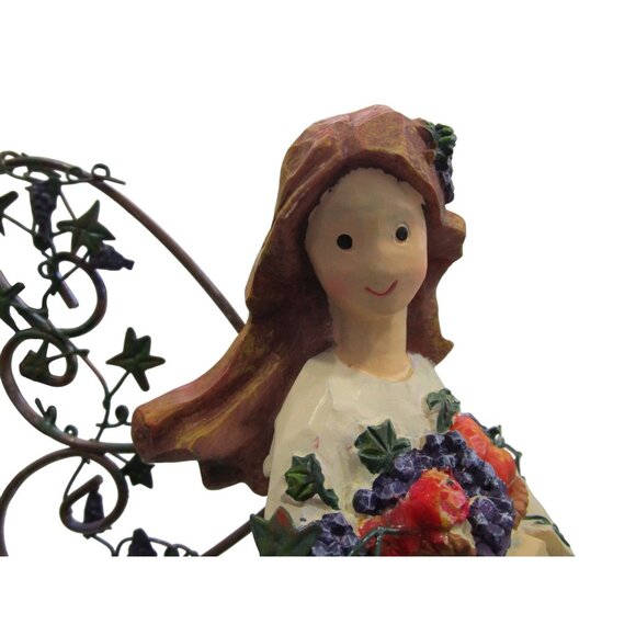 Autumn Angel Carved Wood Look Resin Metal Wings Fall Basket Cornucopia GUC - Picture 14 of 16